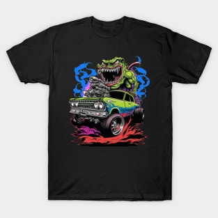 Monster Hot Rod Green Meanie Street Racer Cartoon Retro Design T-Shirt